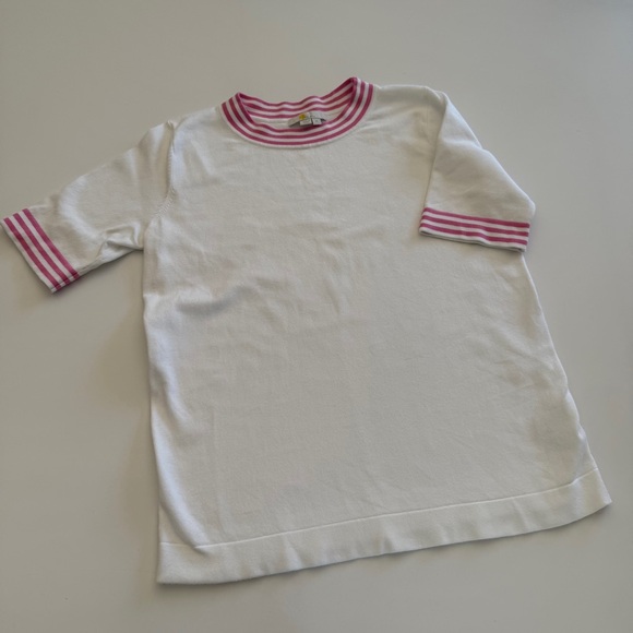Boden-Short Sleeve Sweater-White-Hot Pink-Ringer-Classic-Business-Office-M - Picture 1 of 12